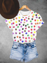 Frauen bunte T-Shirts mit Tier pfoten druck